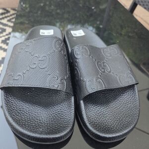 Men's G Noucci Black Embossed Slides side 43.